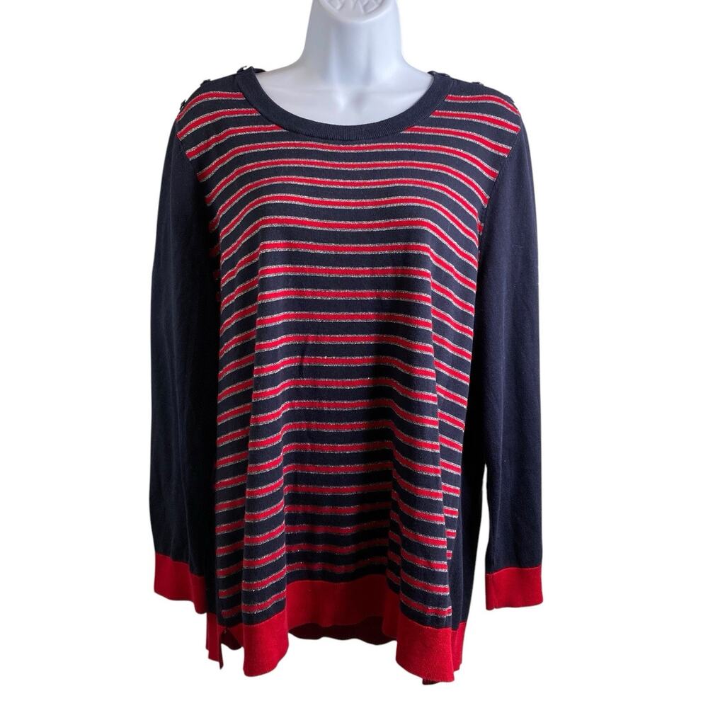 Talbots Womens Blue Red Striped Long Sleeve Top Size 2XP Coastal Nautical Preppy